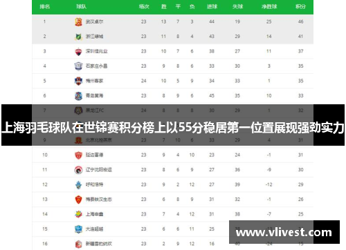 上海羽毛球队在世锦赛积分榜上以55分稳居第一位置展现强劲实力